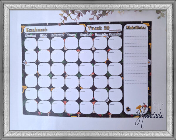 Kuukausikalenteri, Pyyhittävän magneettitaulu - Sienimetsä